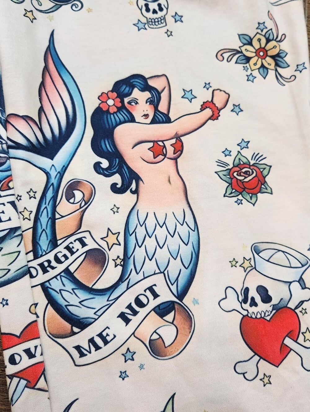 Edgy Rockabilly Mermaid Anchor Print Lounge Pants Size Large - Picture 4 of 8